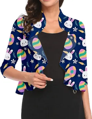 Women's Open Front Cropped Cardigan 3/4 Sleeve Casual Shrugs Jacket Draped Ruffles Bolero Cardigan