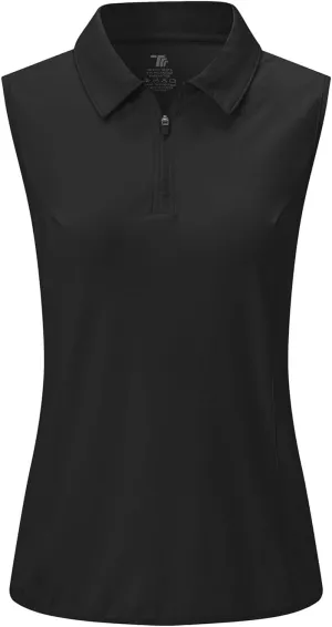 YSENTO Women's Sleeveless Golf Shirts Tops Clothes Collared 1/4 Zip Quick Dry Tennis Polo Shirts Apparel